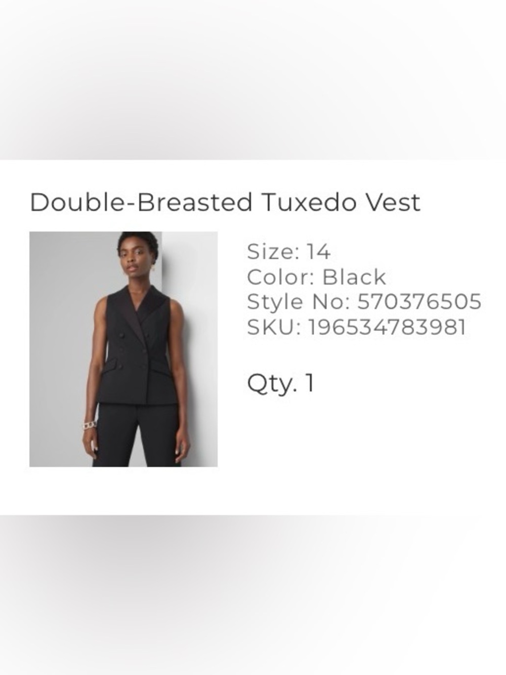 White House Black Market Black Double-Breasted Tuxedo Vest